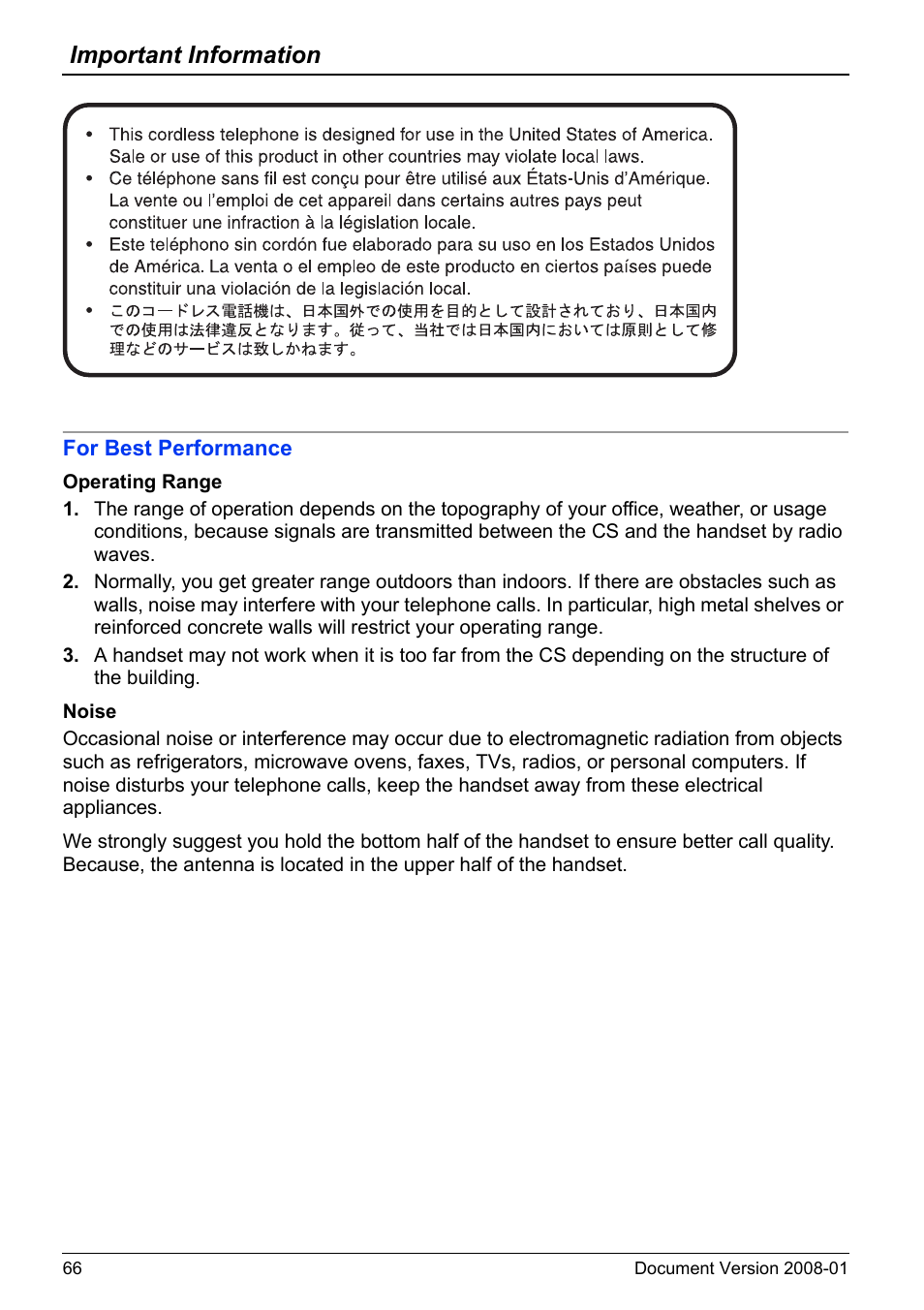Important information | Panasonic KX-TD7695 User Manual | Page 66 / 68