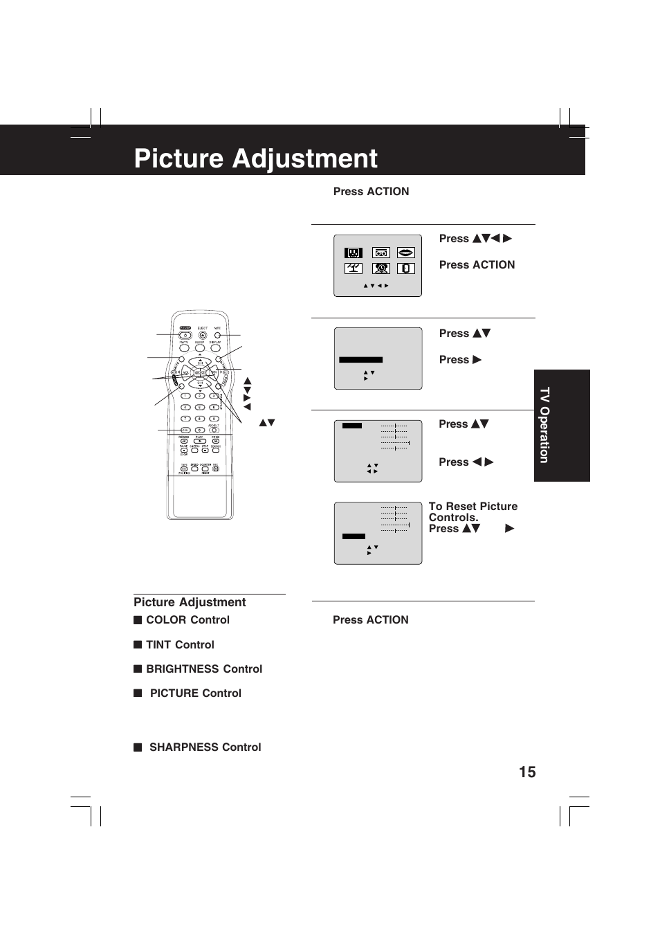 Picture adjustment | Panasonic PV-C2033WA User Manual | Page 15 / 40