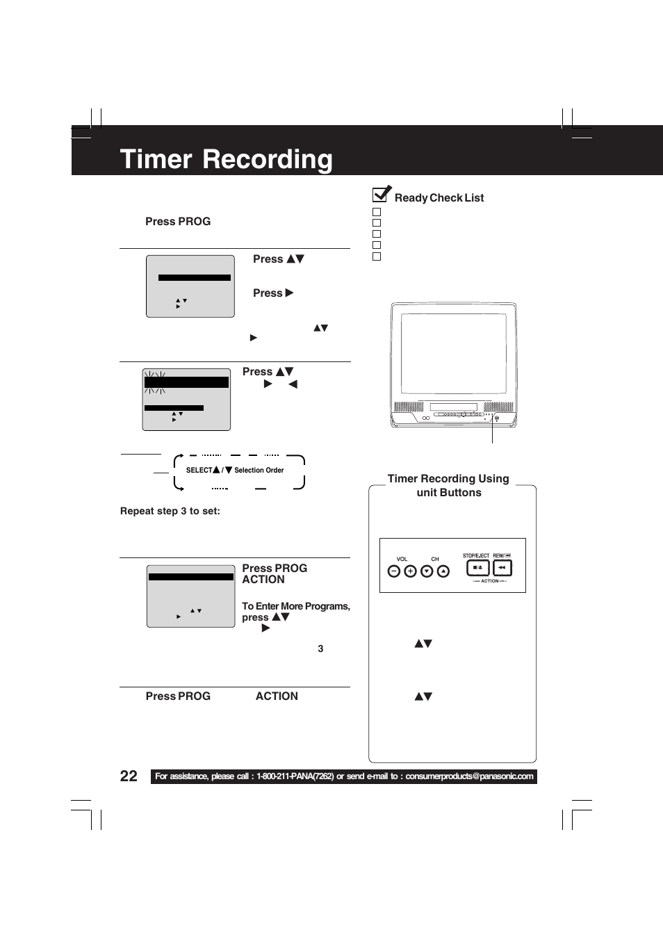 Timer, Timer recording | Panasonic PV-C2033WA User Manual | Page 22 / 40