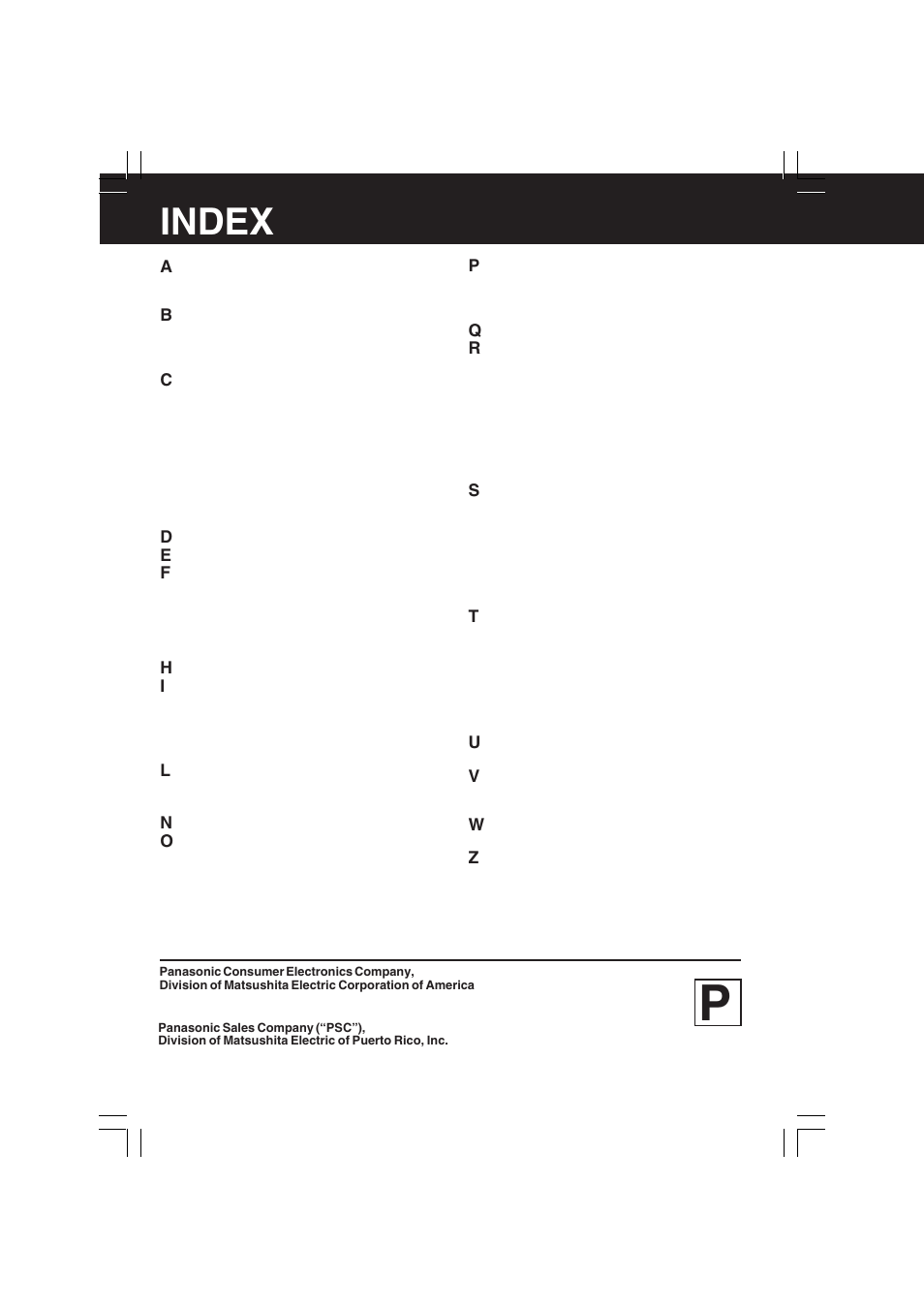 Index | Panasonic PV-C2033WA User Manual | Page 40 / 40