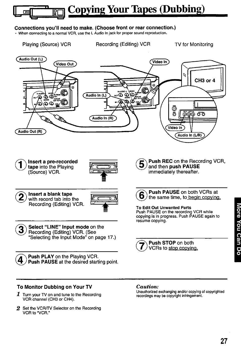 To monitor dubbing on your tv, Cog^ingydur^t^ges^cd | Panasonic PV-7451 User Manual | Page 27 / 36