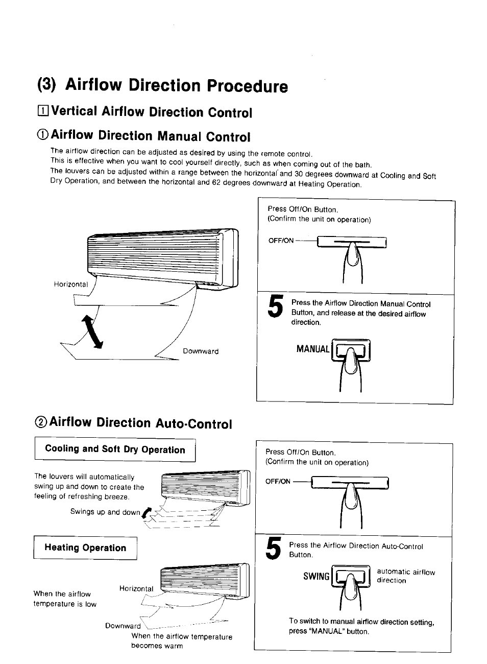 Cooling and soft dry operation, 3) airflow direction procedure, Airflow direction auto-control | Panasonic CS-1873KR User Manual | Page 14 / 22