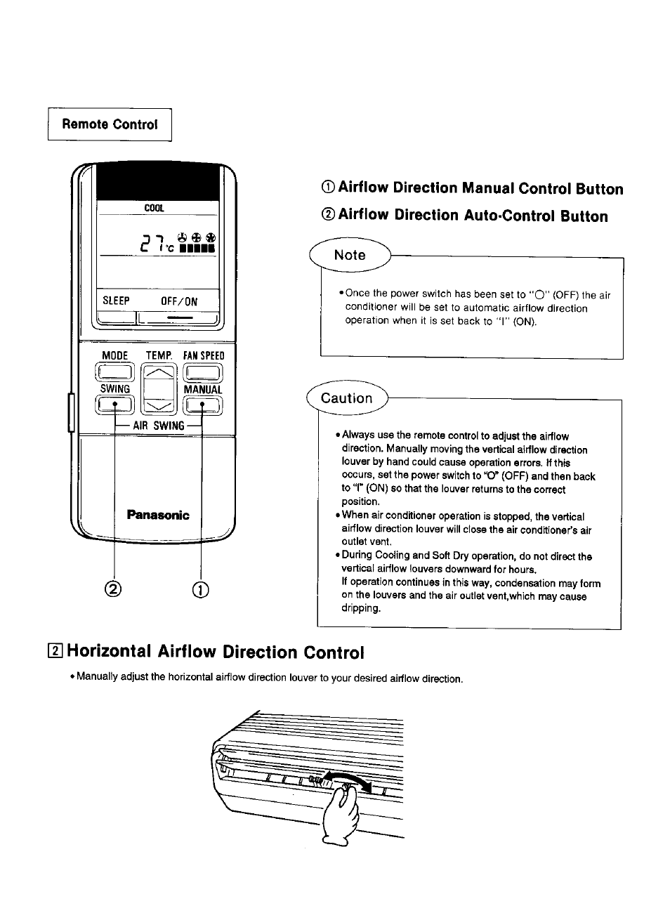 Remote control, Panasonic, M horizontal airflow direction control | Panasonic CS-1873KR User Manual | Page 15 / 22
