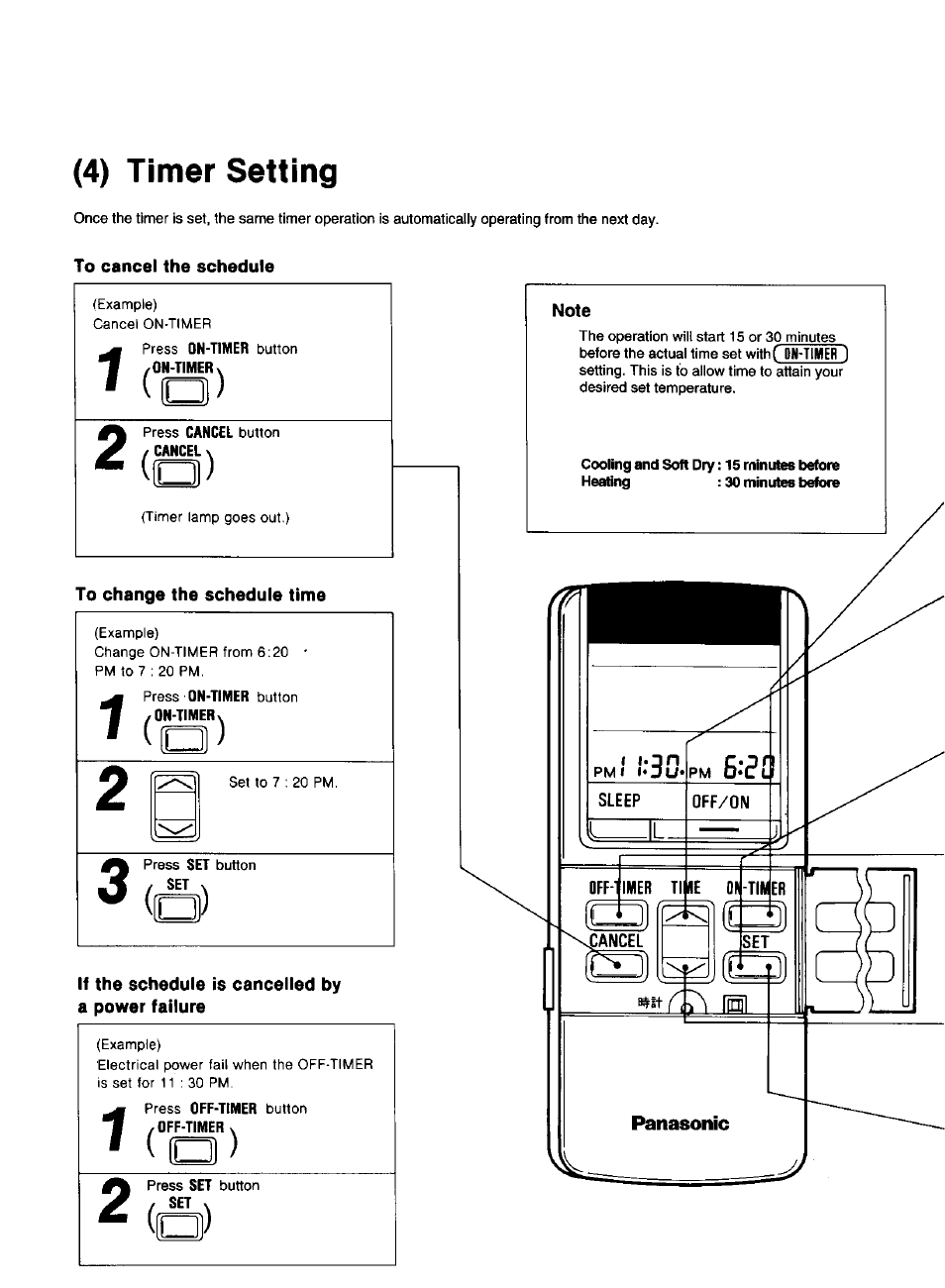 To cancel the schedule, To change the schedule time, Panasonic | A) 2, 4) timer setting | Panasonic CS-1873KR User Manual | Page 16 / 22