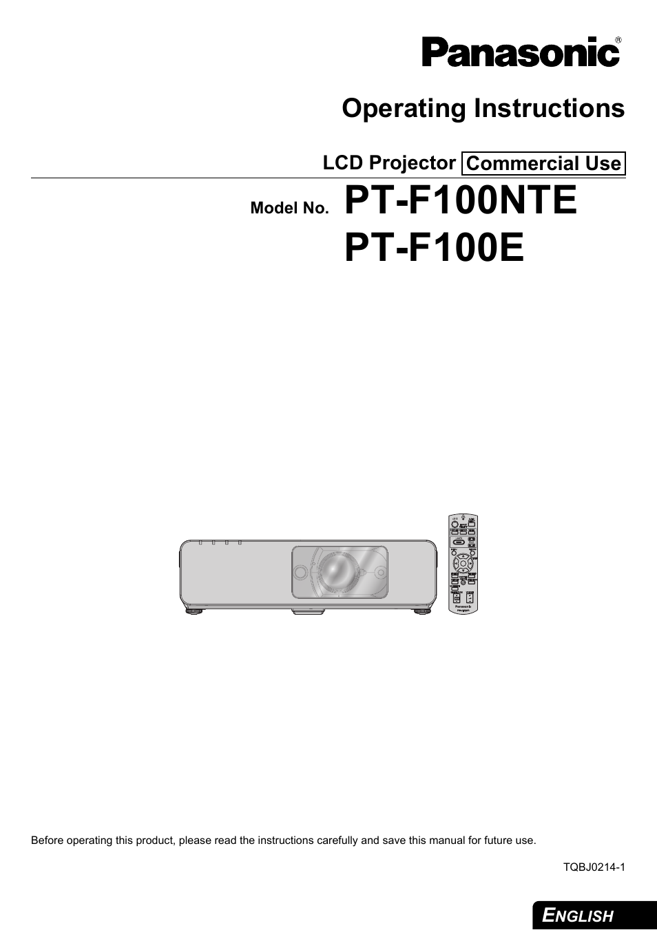 Panasonic PT-F100E User Manual | 56 pages