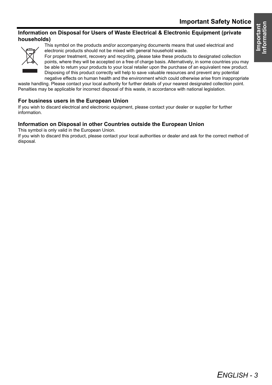 Nglish - 3 | Panasonic PT-F100E User Manual | Page 3 / 56