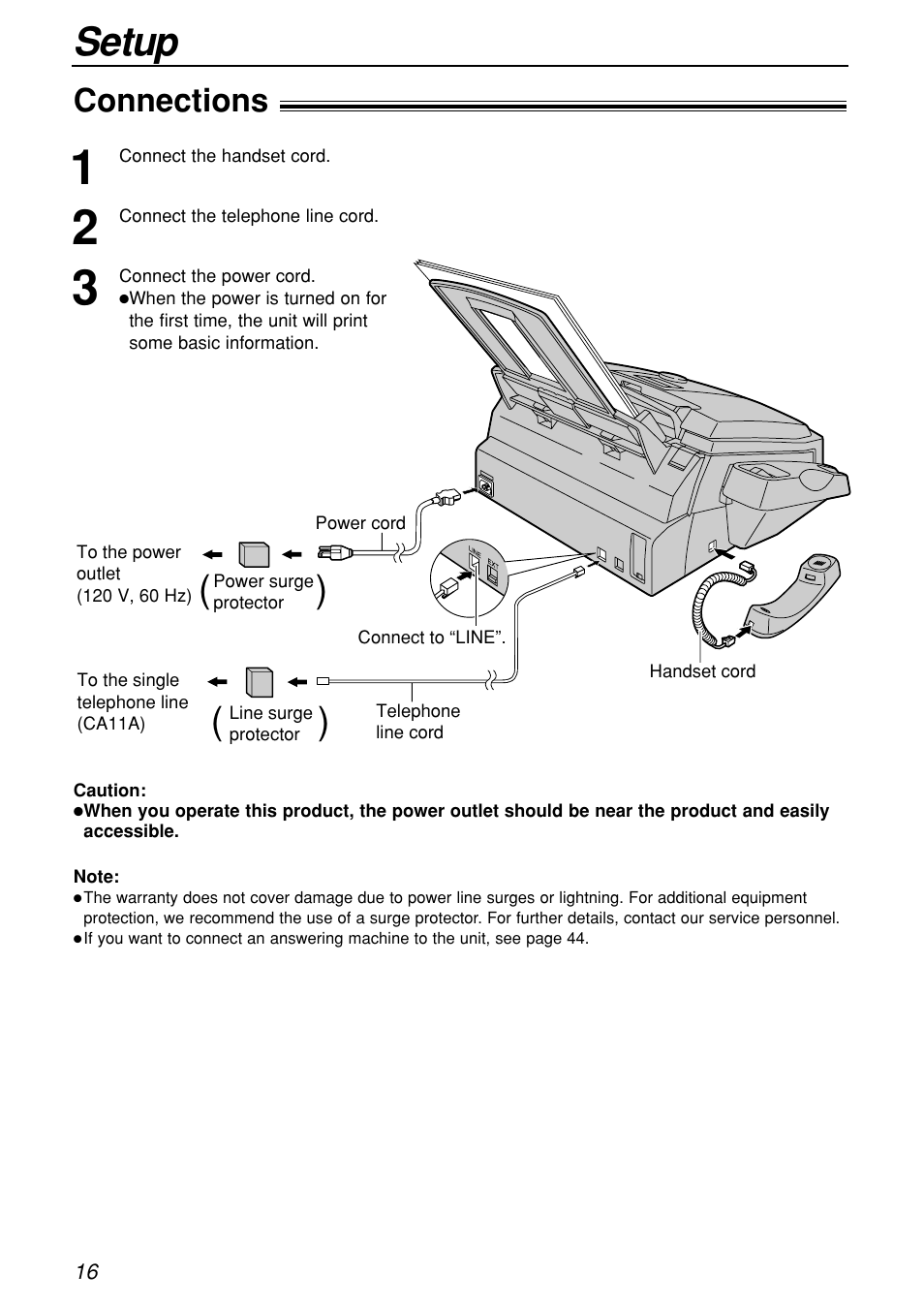 Setup, Connections | Panasonic KX-FL501C User Manual | Page 16 / 82
