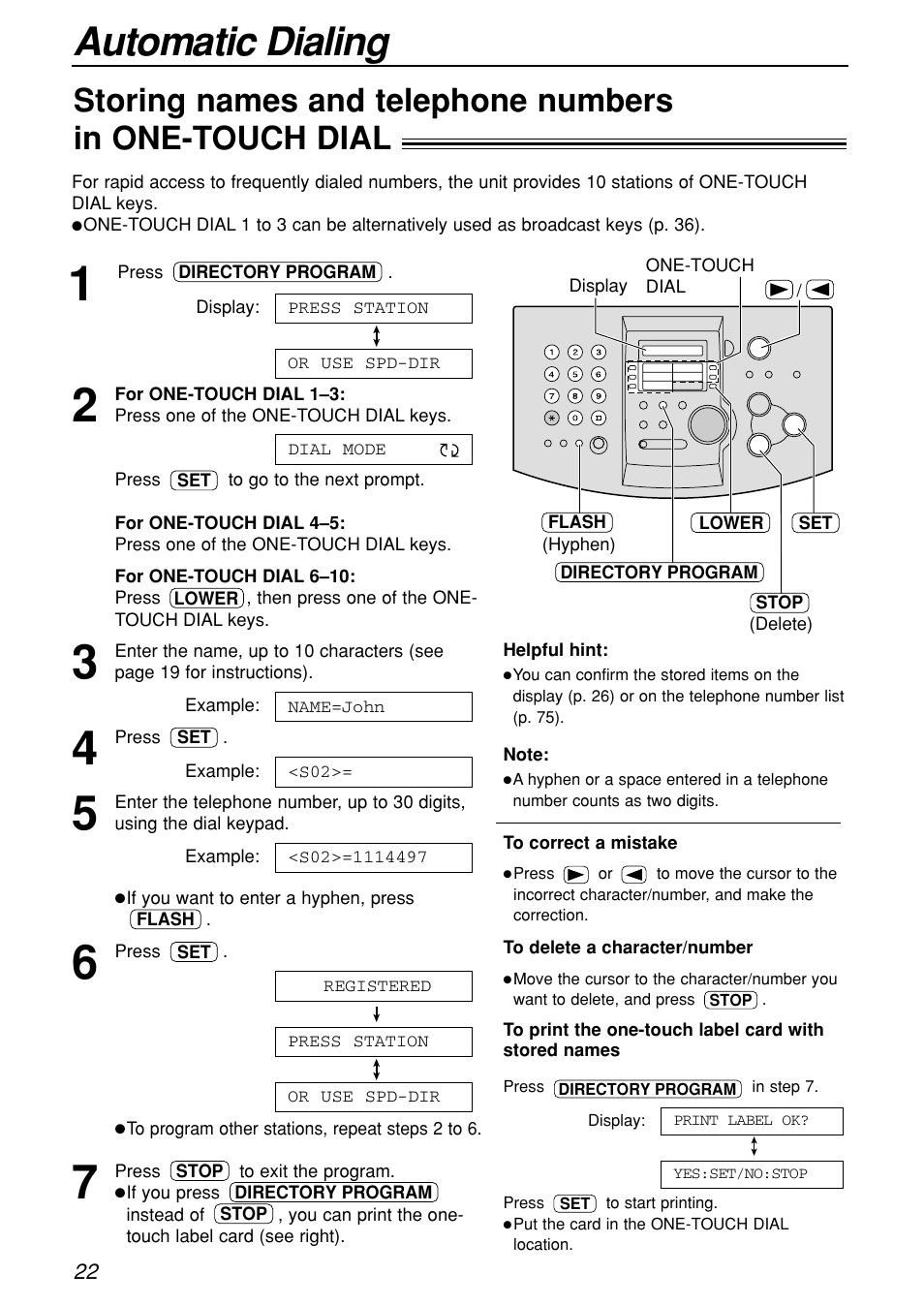 Telephone, Automatic dialing | Panasonic KX-FL501C User Manual | Page 22 / 82