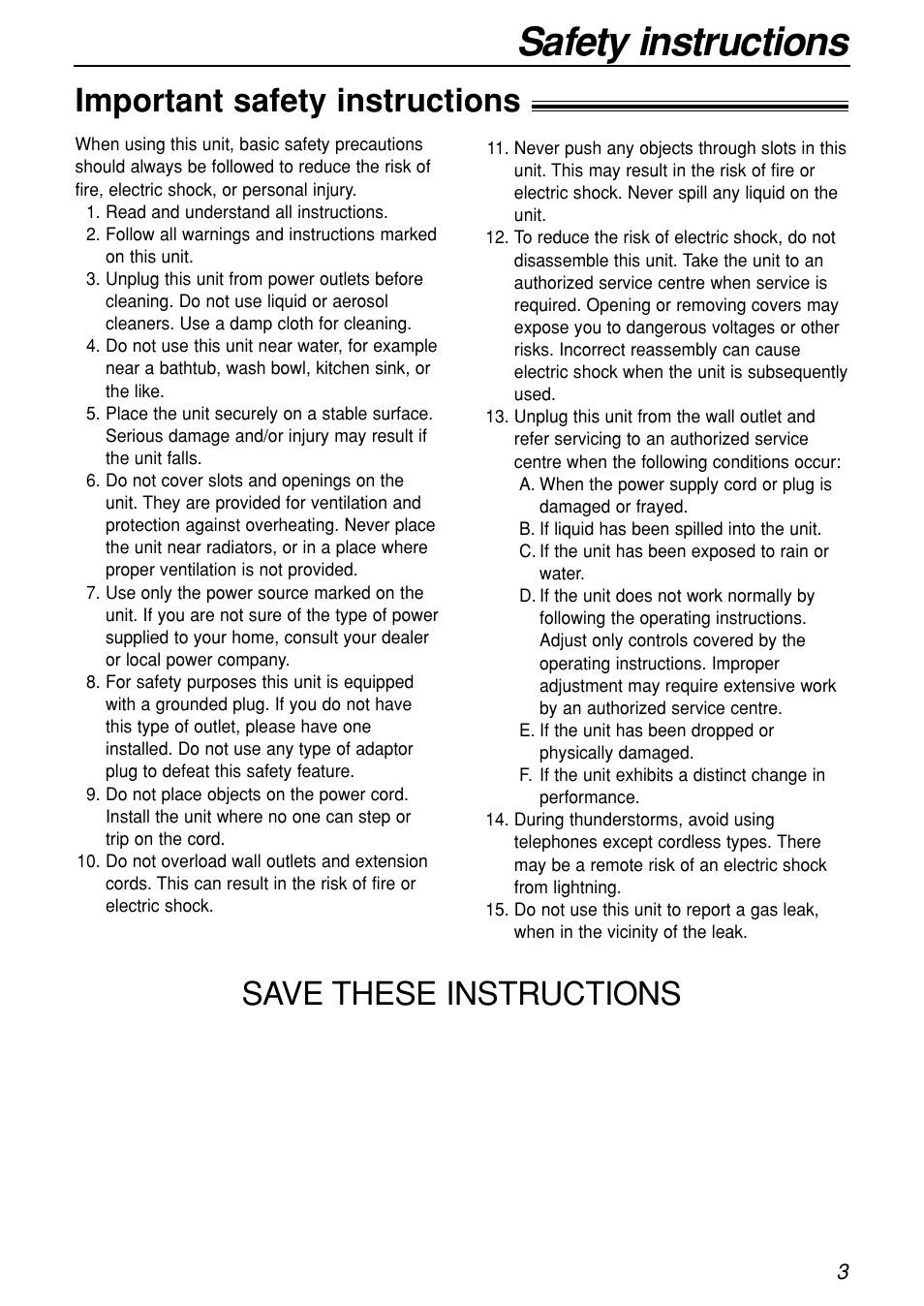 Safety instructions | Panasonic KX-FL501C User Manual | Page 3 / 82