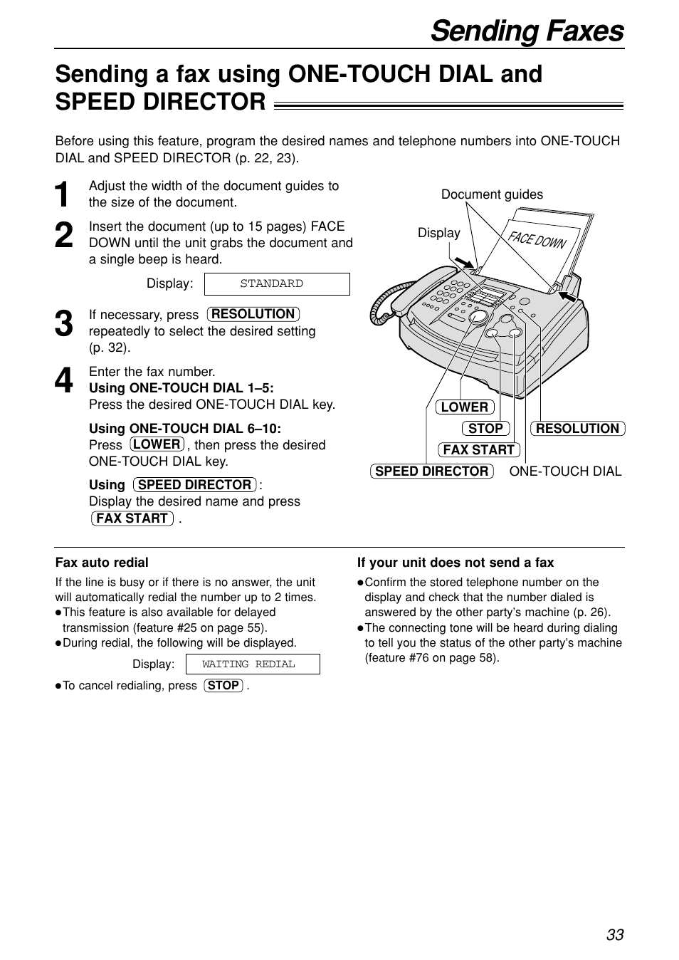 Sending faxes | Panasonic KX-FL501C User Manual | Page 33 / 82