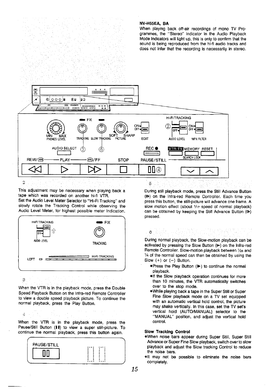Nv-h65ea, ba, Slow tracking control | Panasonic NV-H65 Series User Manual | Page 15 / 32