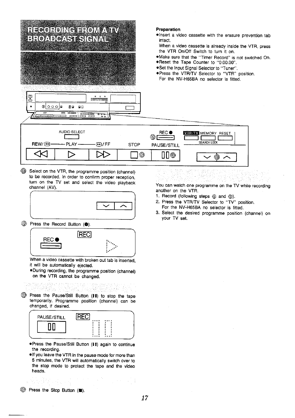 Preparation | Panasonic NV-H65 Series User Manual | Page 17 / 32
