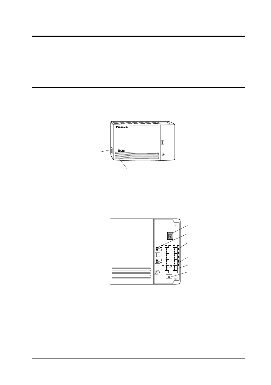 Unpacking, Name and location, Inside view of the main unit | Overview of the main unit, Ac inlet power indicator, Ground terminal | Panasonic KX-T206E User Manual | Page 9 / 40