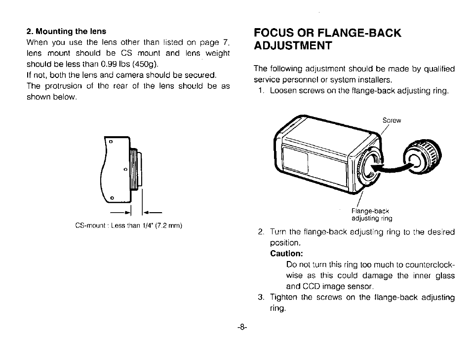 Mounting the lens | Panasonic WV-BP70 User Manual | Page 10 / 18