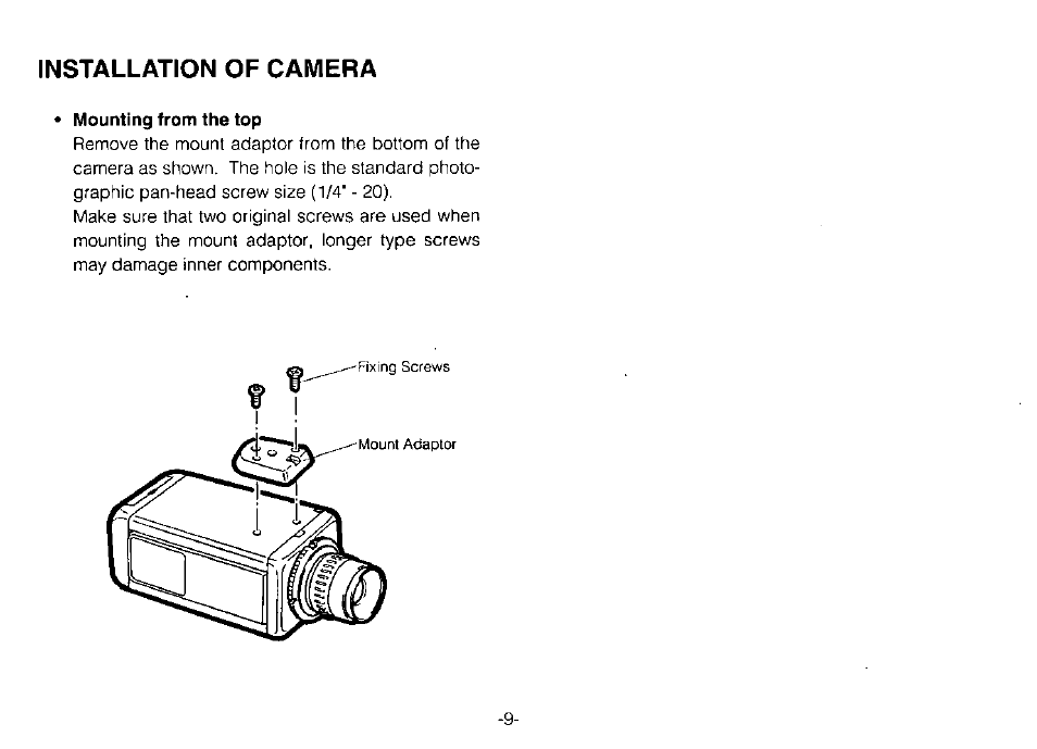 Mounting from the top | Panasonic WV-BP70 User Manual | Page 11 / 18