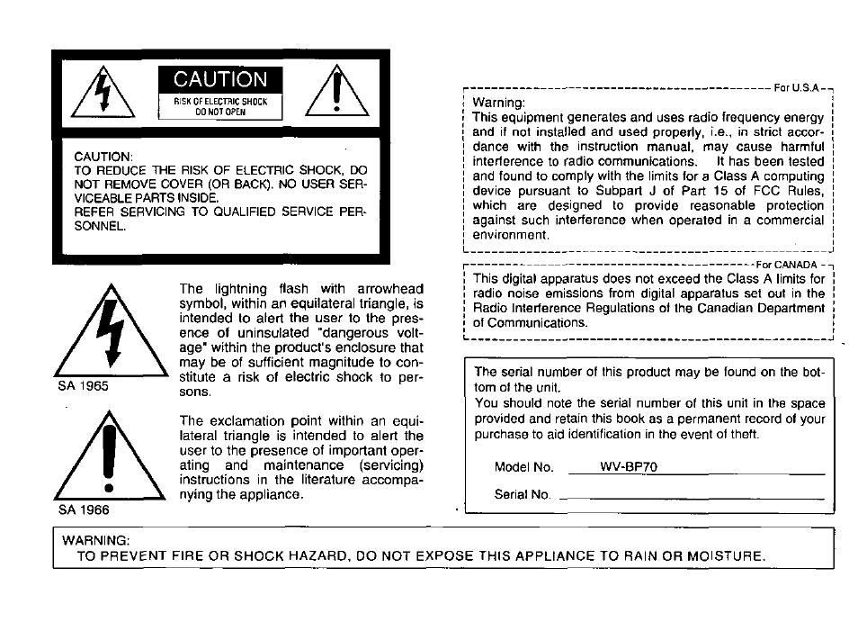 Caution | Panasonic WV-BP70 User Manual | Page 2 / 18