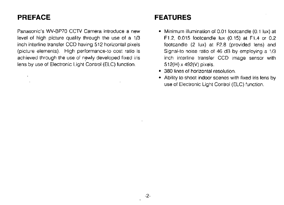 Preface features | Panasonic WV-BP70 User Manual | Page 4 / 18