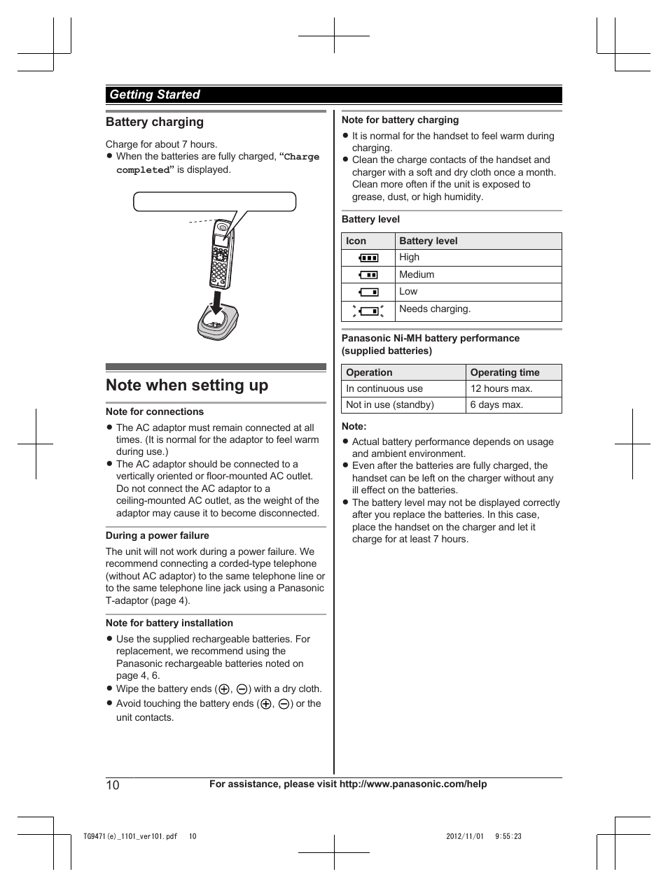 Note when setting up | Panasonic KX-TG9471 User Manual | Page 10 / 64