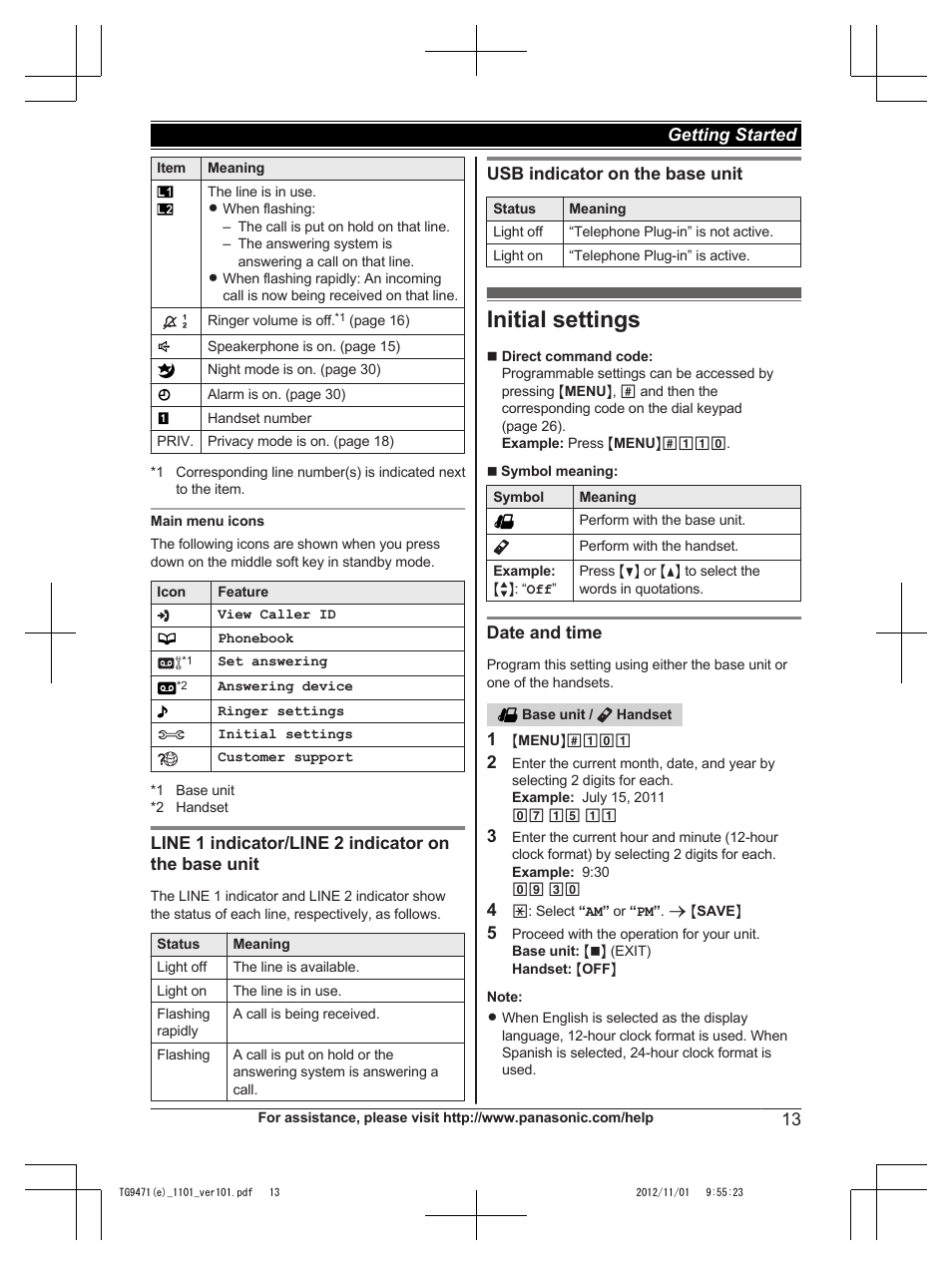 Initial settings | Panasonic KX-TG9471 User Manual | Page 13 / 64