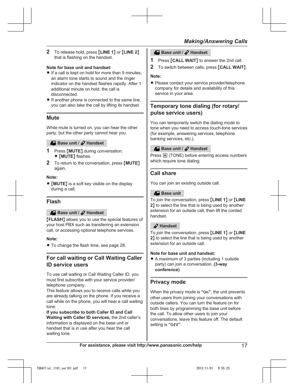 Panasonic KX-TG9471 User Manual | Page 17 / 64