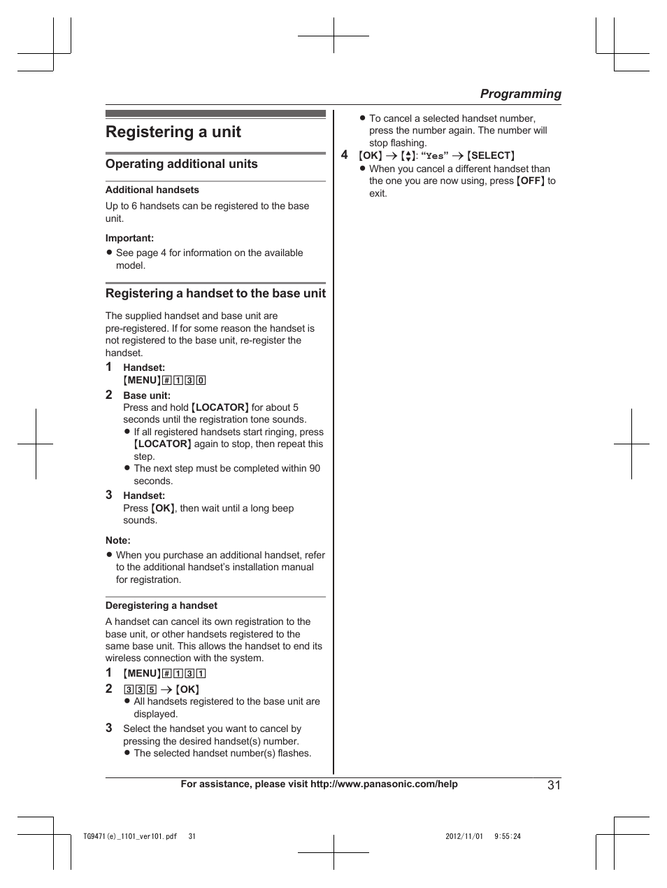 Registering a unit | Panasonic KX-TG9471 User Manual | Page 31 / 64