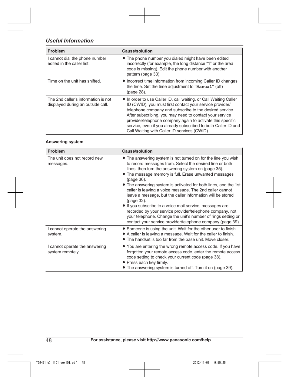 Panasonic KX-TG9471 User Manual | Page 48 / 64