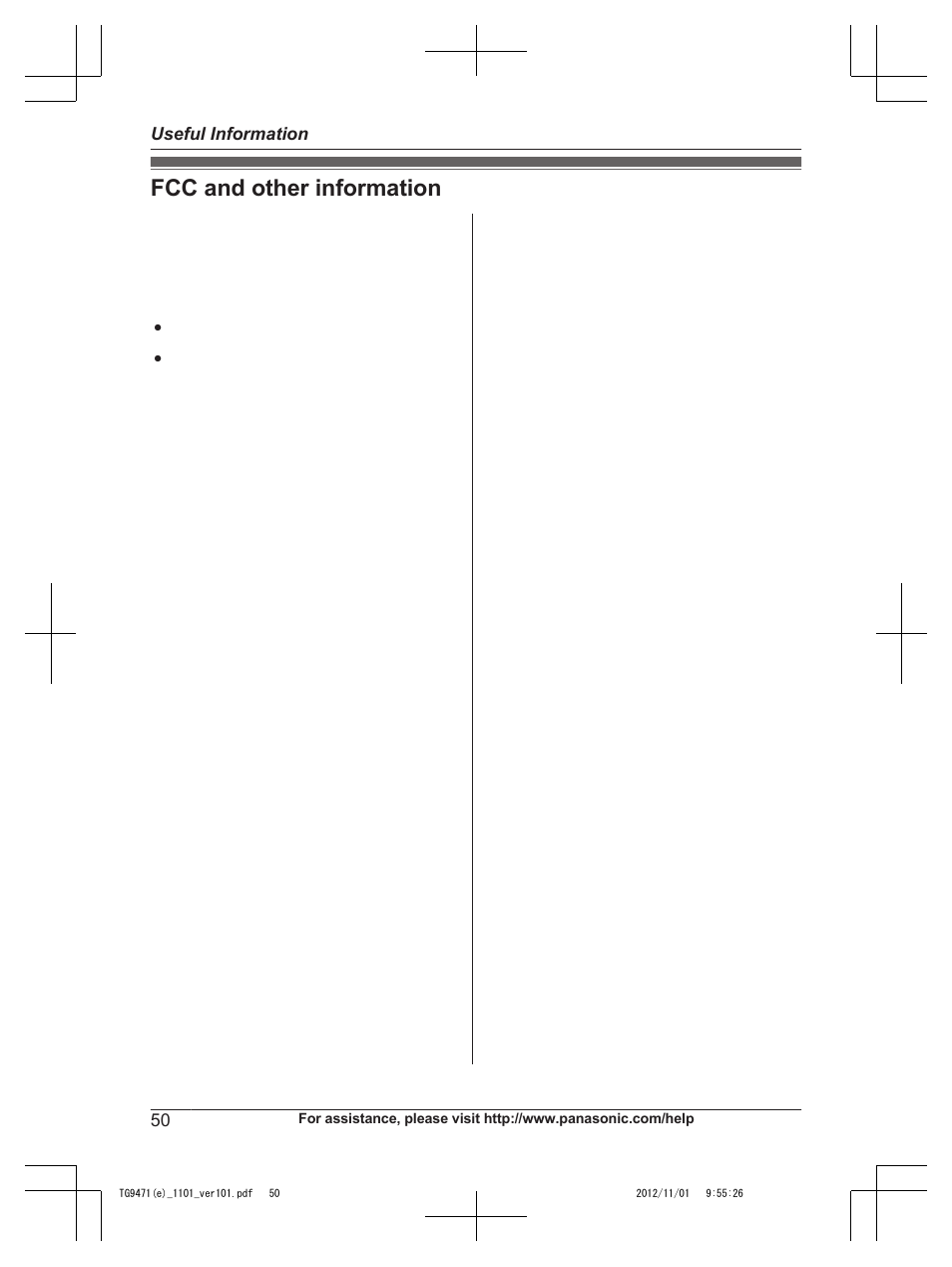 Fcc and other information, Useful information | Panasonic KX-TG9471 User Manual | Page 50 / 64