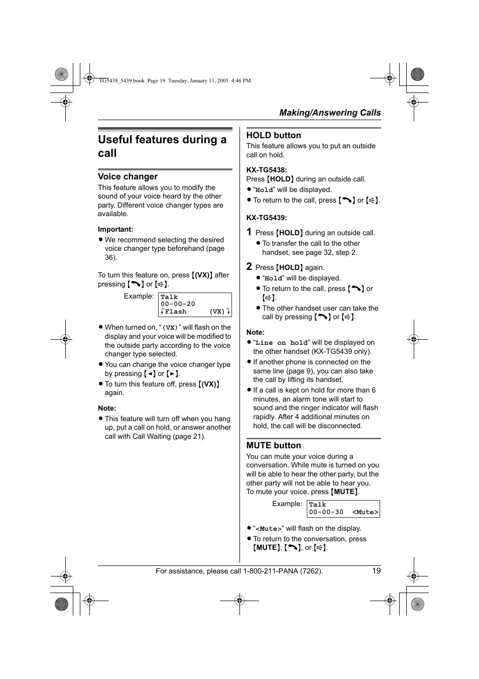 Useful features during a call | Panasonic KX-TG5438 User Manual | Page 19 / 72