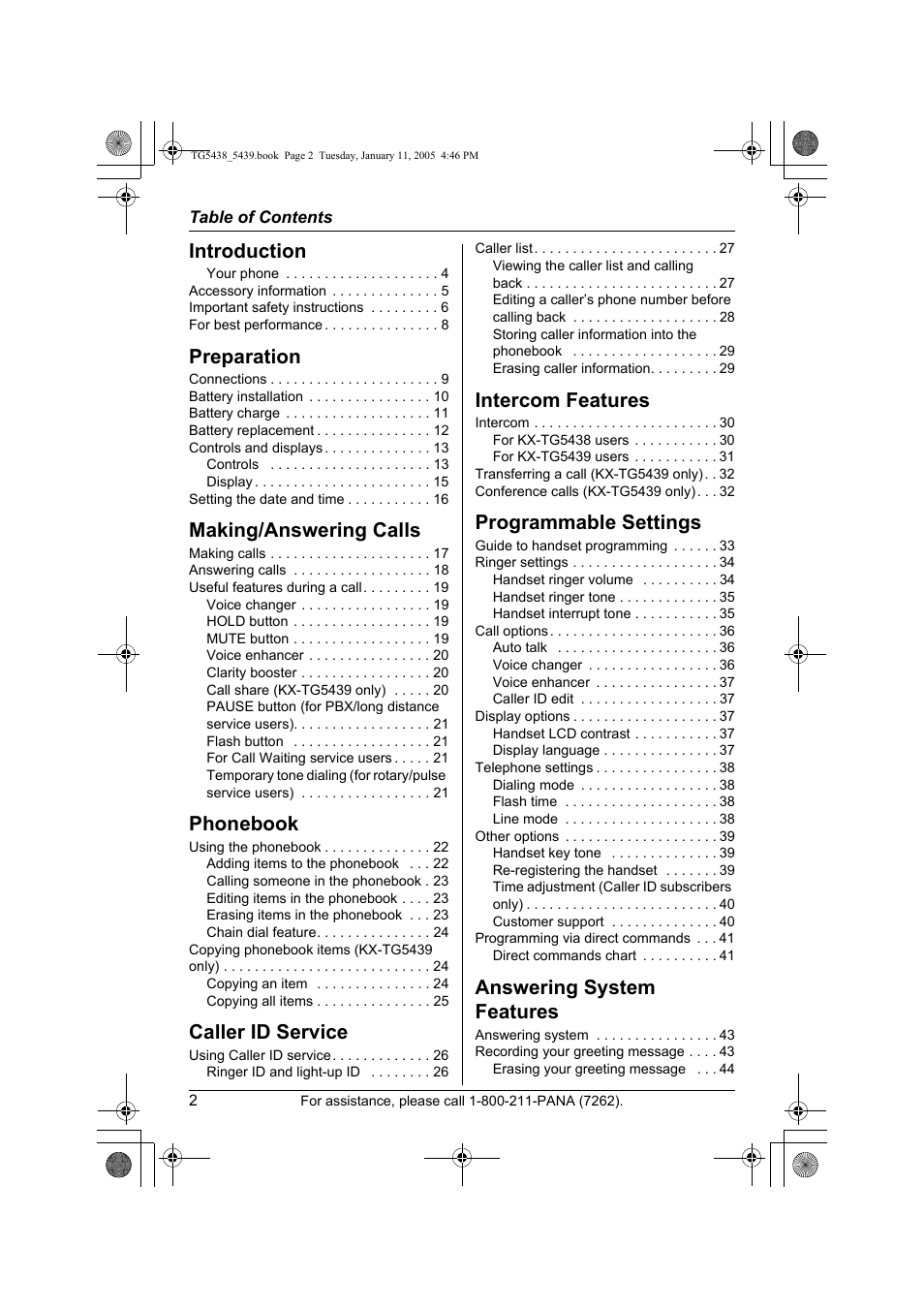 Panasonic KX-TG5438 User Manual | Page 2 / 72