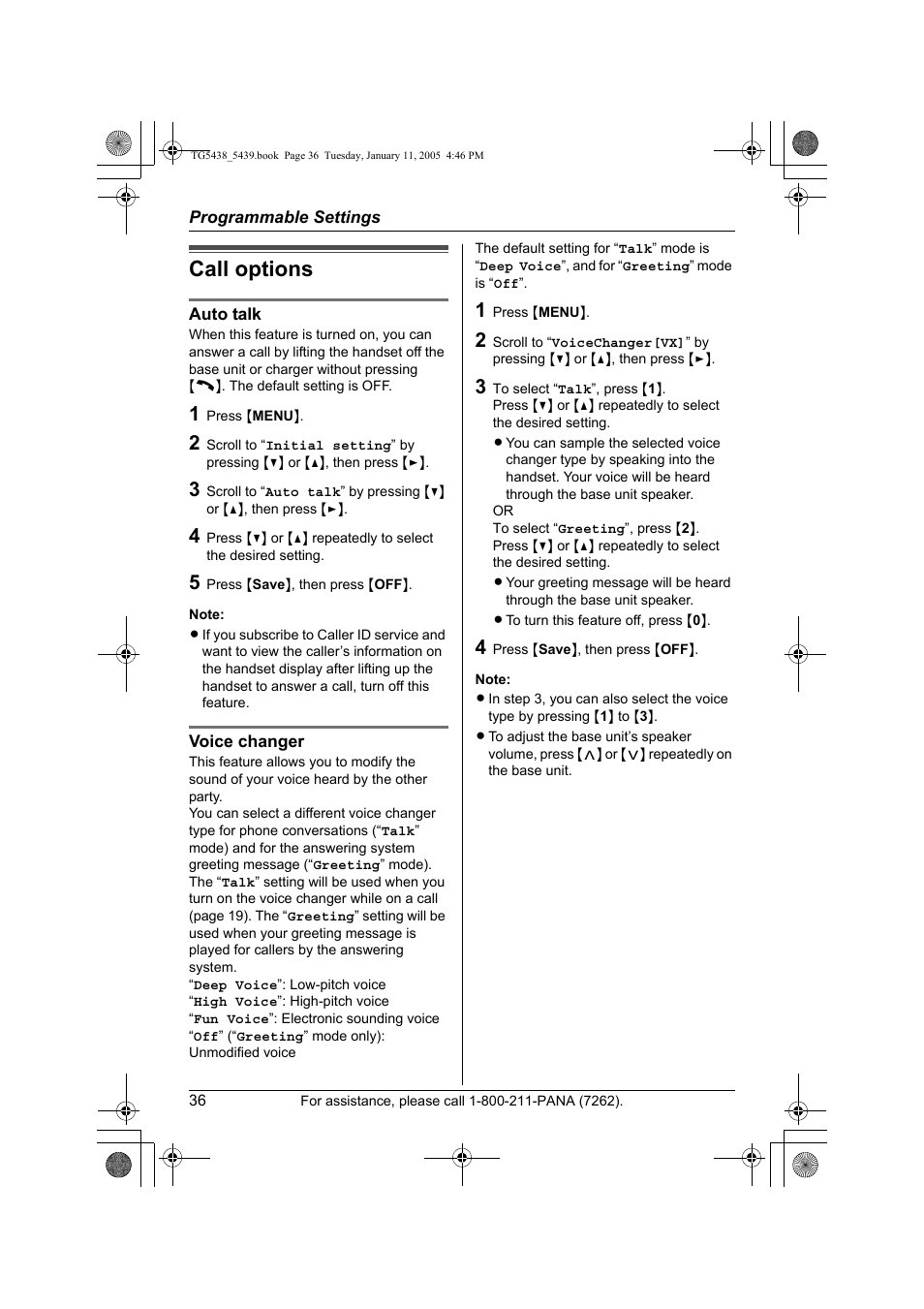 Call options | Panasonic KX-TG5438 User Manual | Page 36 / 72