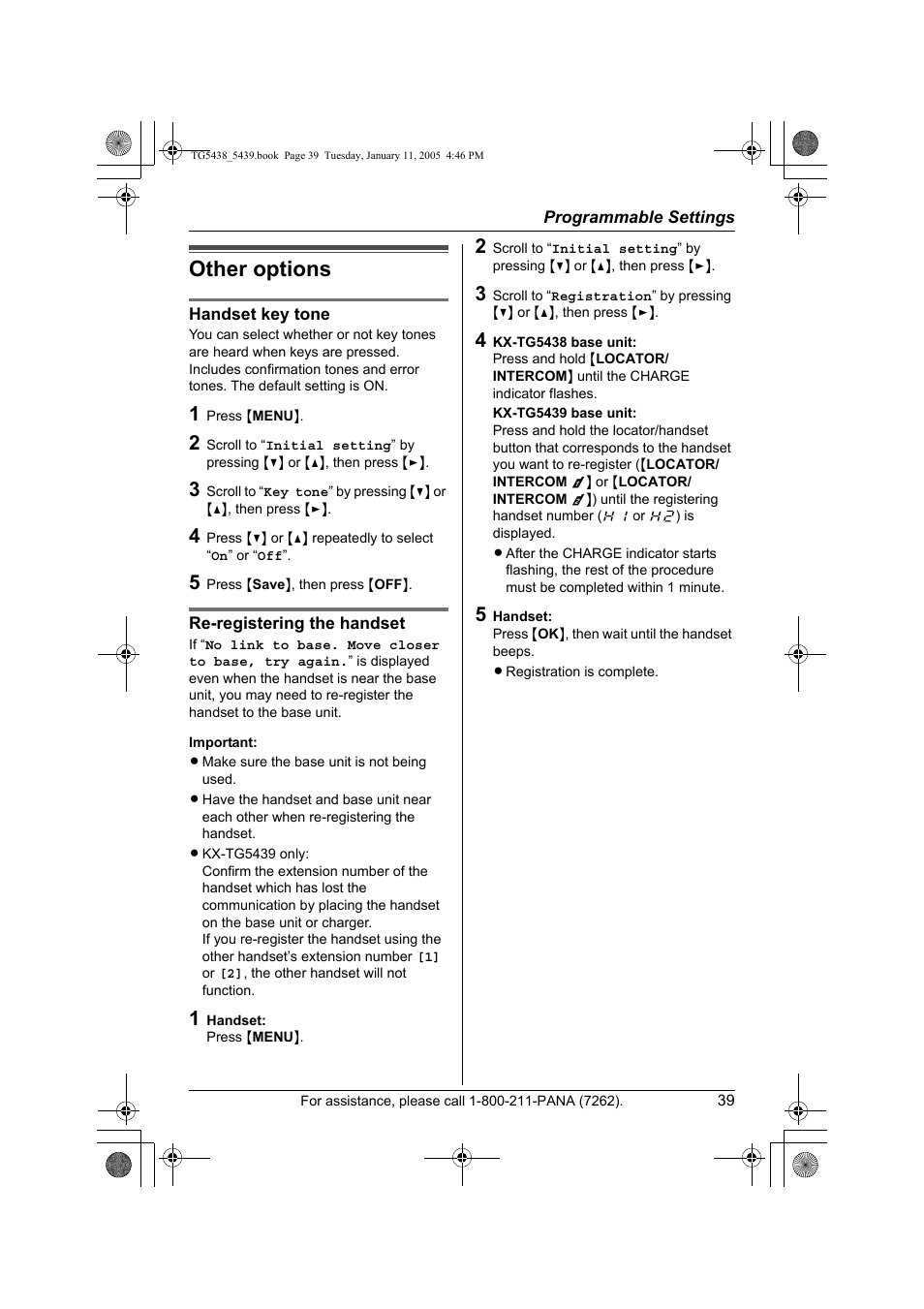 Other options | Panasonic KX-TG5438 User Manual | Page 39 / 72