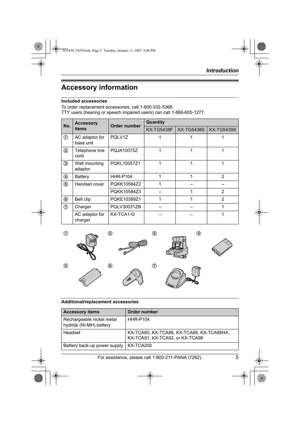 Introduction, Accessory information | Panasonic KX-TG5438 User Manual | Page 5 / 72