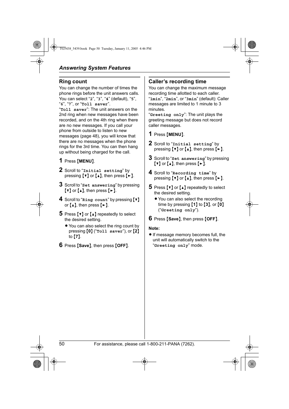 Panasonic KX-TG5438 User Manual | Page 50 / 72