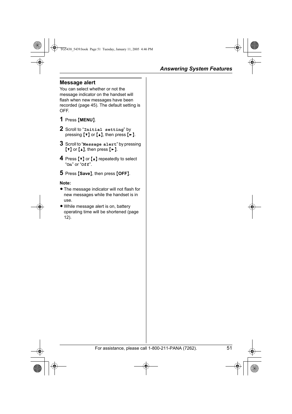 Panasonic KX-TG5438 User Manual | Page 51 / 72