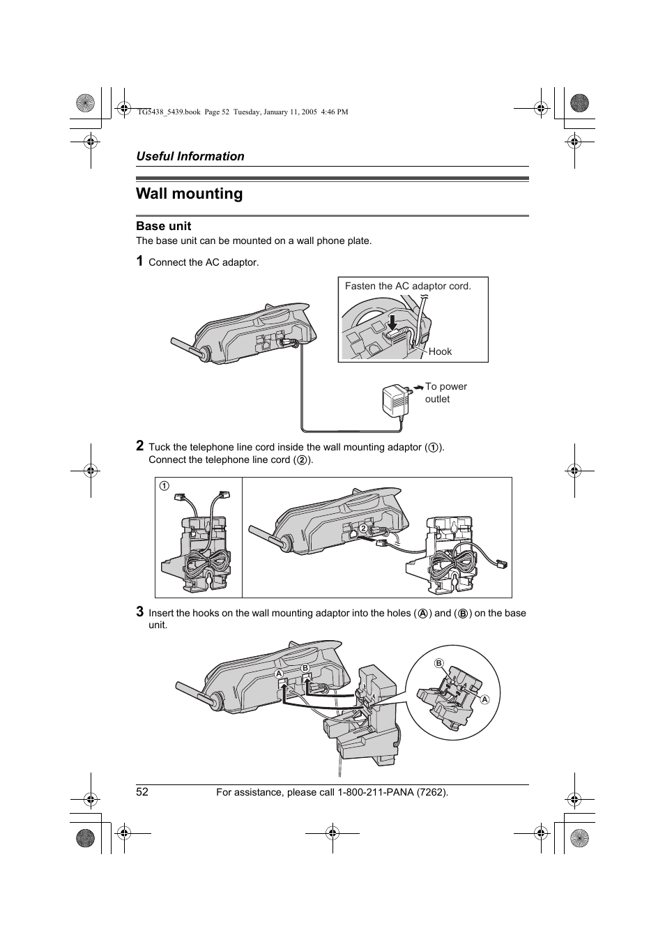 Useful information, Wall mounting | Panasonic KX-TG5438 User Manual | Page 52 / 72