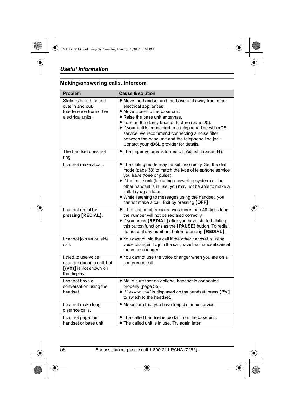 Panasonic KX-TG5438 User Manual | Page 58 / 72