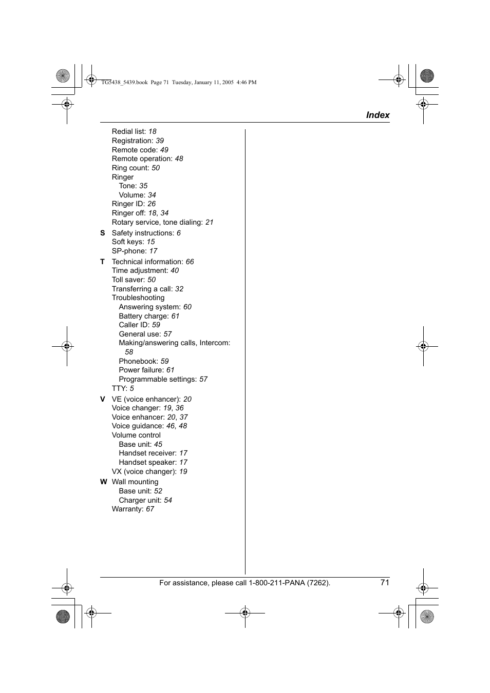 Panasonic KX-TG5438 User Manual | Page 71 / 72