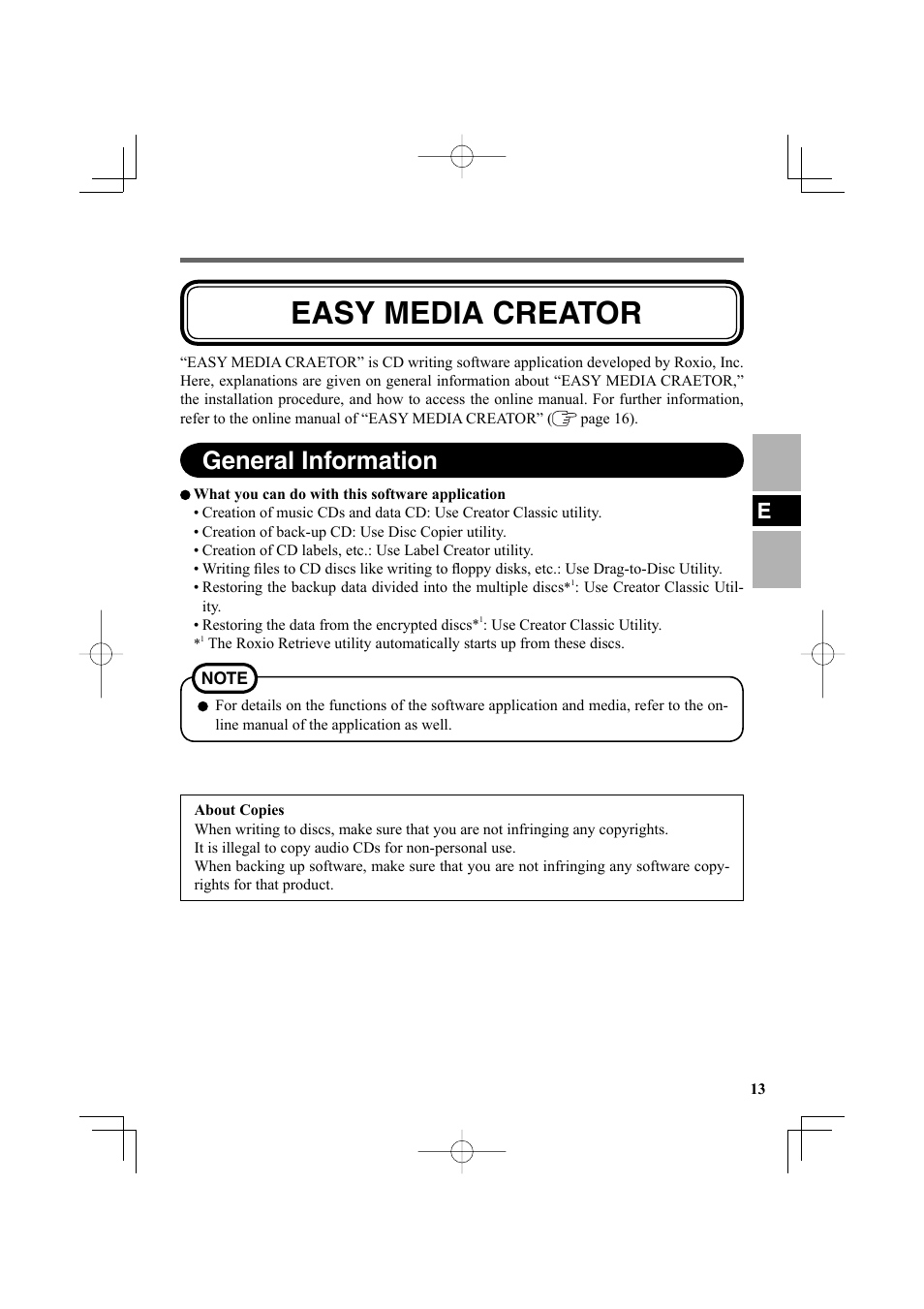 Easy media creator, General information | Panasonic CF-VDR301U User Manual | Page 13 / 80