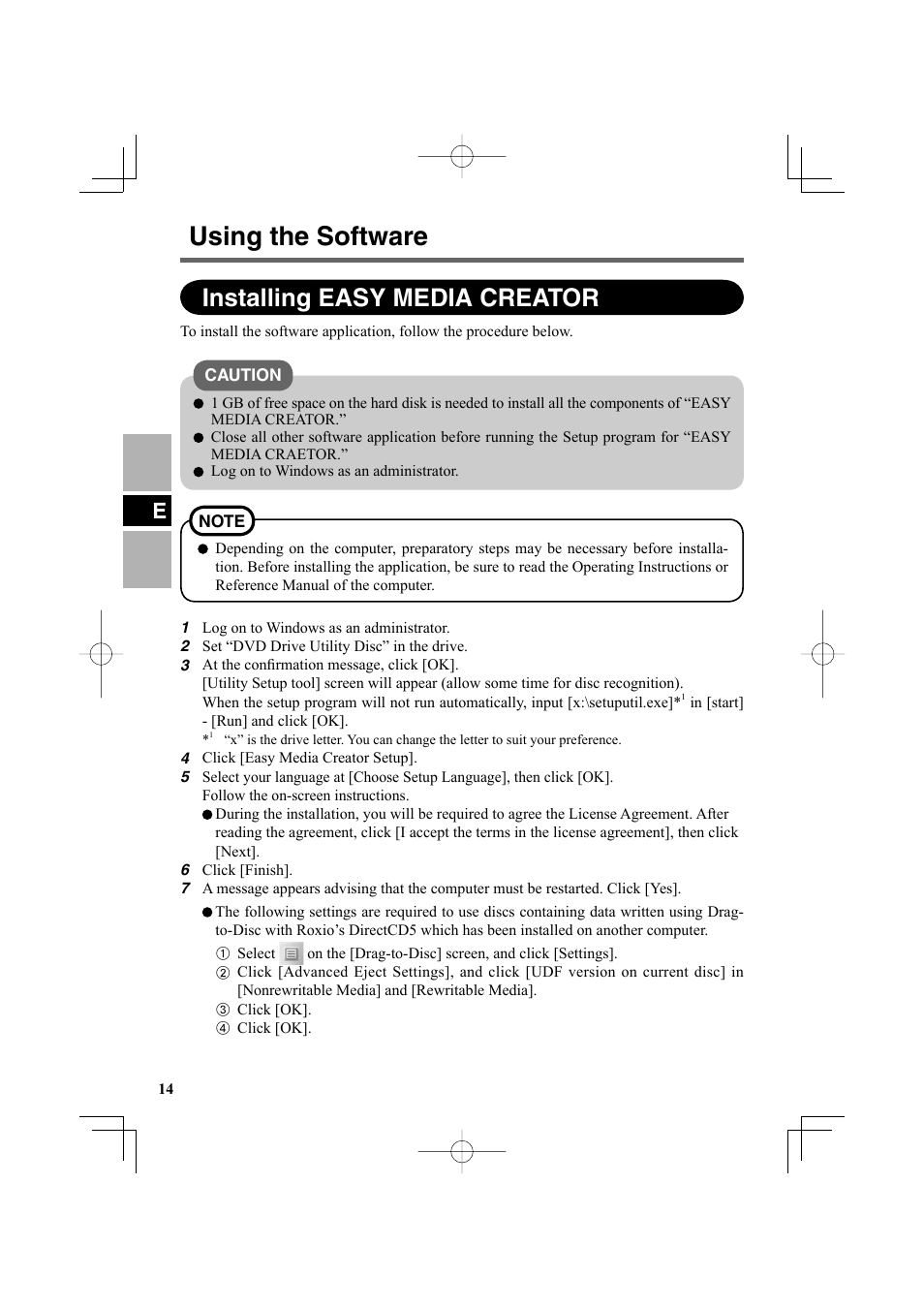 Using the software, Installing easy media creator | Panasonic CF-VDR301U User Manual | Page 14 / 80