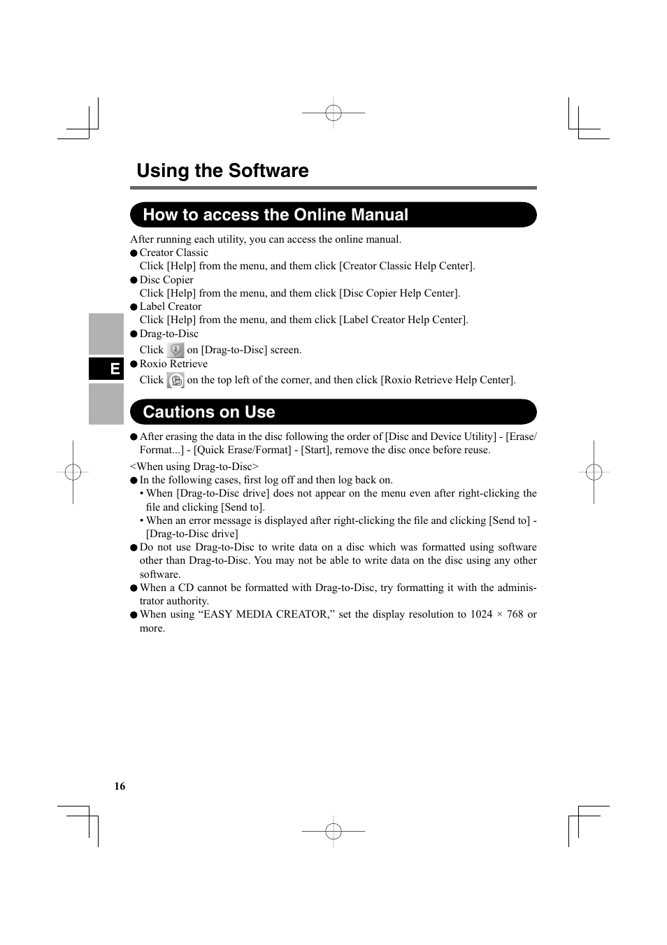 Using the software, How to access the online manual, Cautions on use | Panasonic CF-VDR301U User Manual | Page 16 / 80