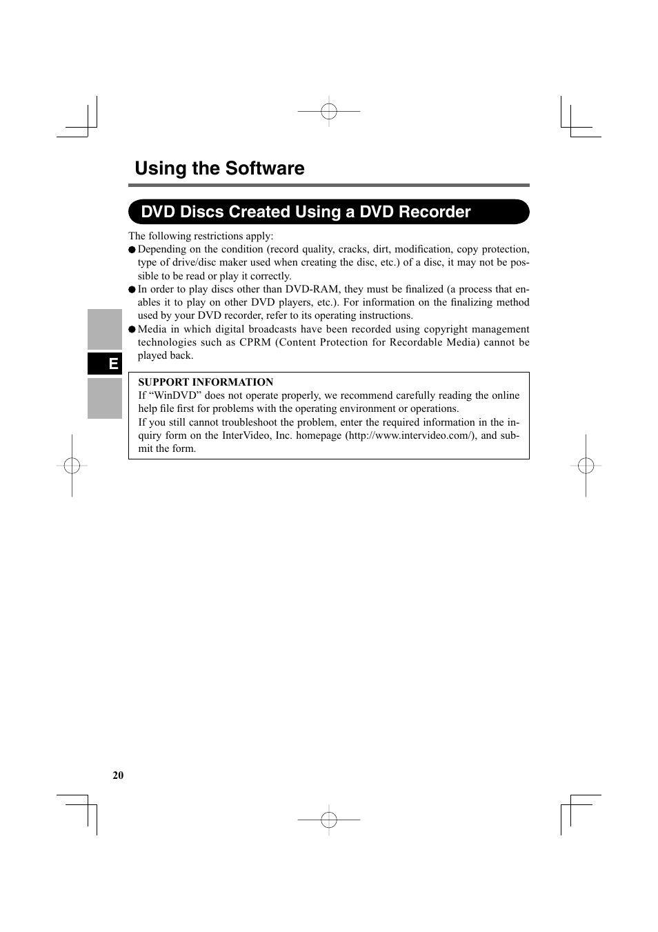 Using the software, Dvd discs created using a dvd recorder | Panasonic CF-VDR301U User Manual | Page 20 / 80