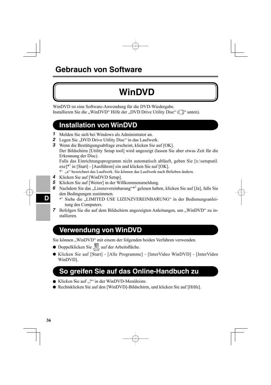 Windvd, Gebrauch von software | Panasonic CF-VDR301U User Manual | Page 36 / 80