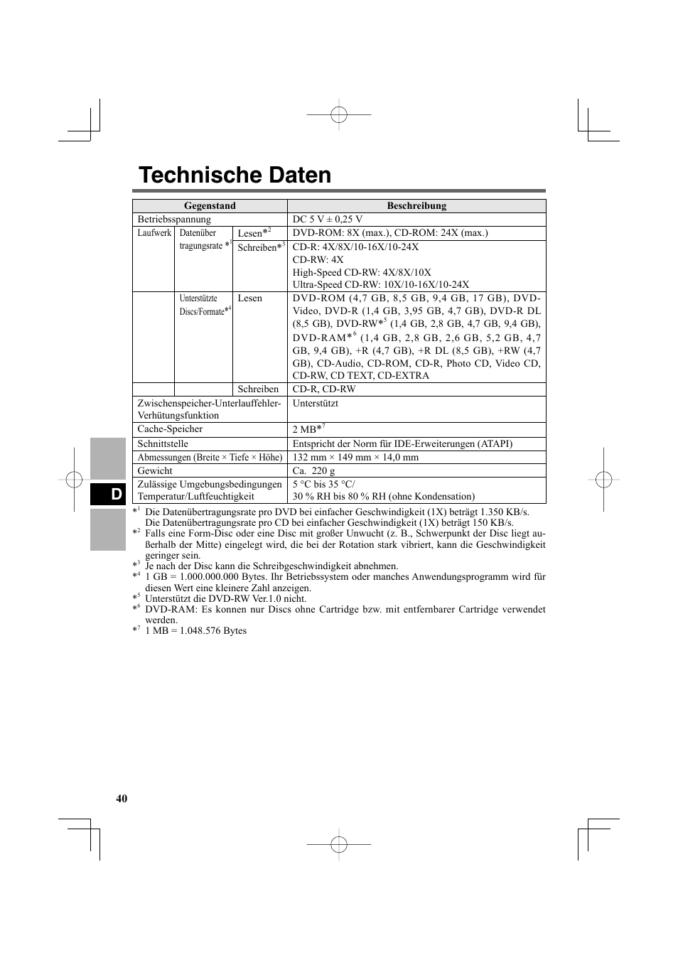 Technische daten | Panasonic CF-VDR301U User Manual | Page 40 / 80