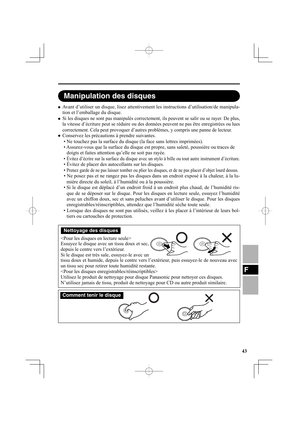 Manipulation des disques | Panasonic CF-VDR301U User Manual | Page 43 / 80