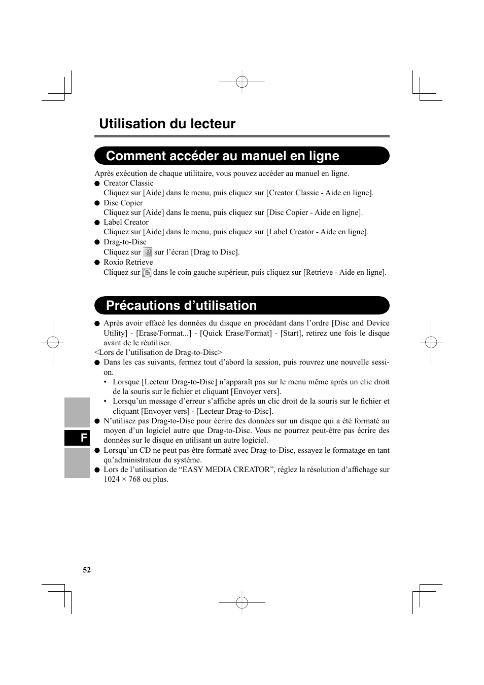 Utilisation du lecteur | Panasonic CF-VDR301U User Manual | Page 52 / 80