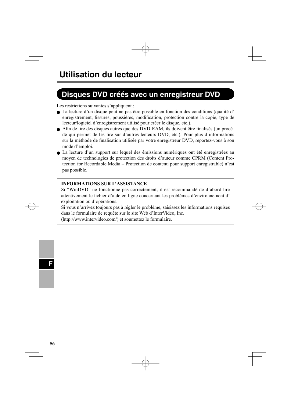 Utilisation du lecteur, Disques dvd créés avec un enregistreur dvd | Panasonic CF-VDR301U User Manual | Page 56 / 80