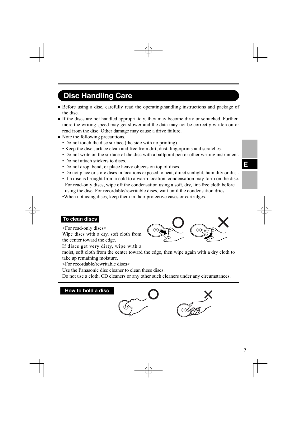 Disc handling care | Panasonic CF-VDR301U User Manual | Page 7 / 80