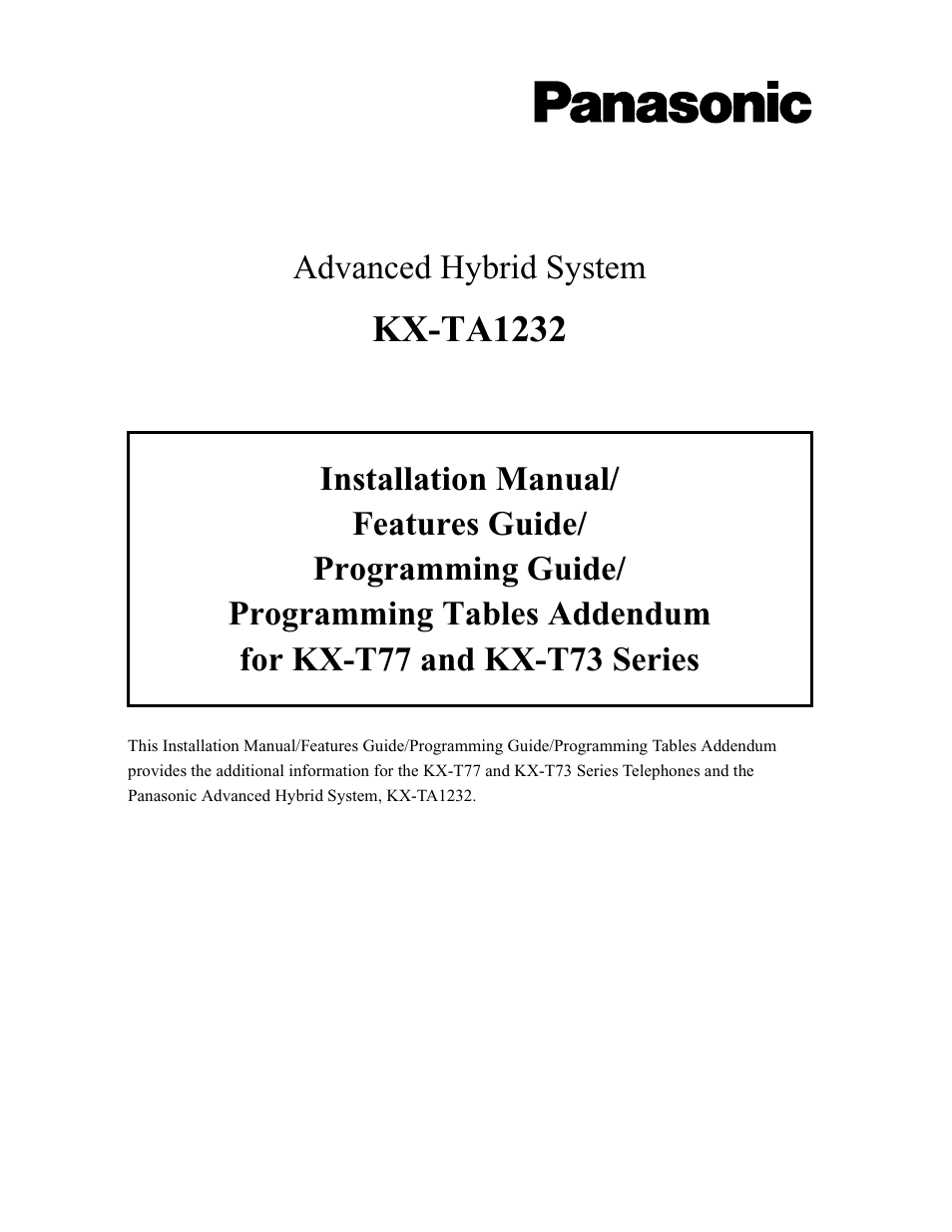 Panasonic KX-TA1232 User Manual | 16 pages