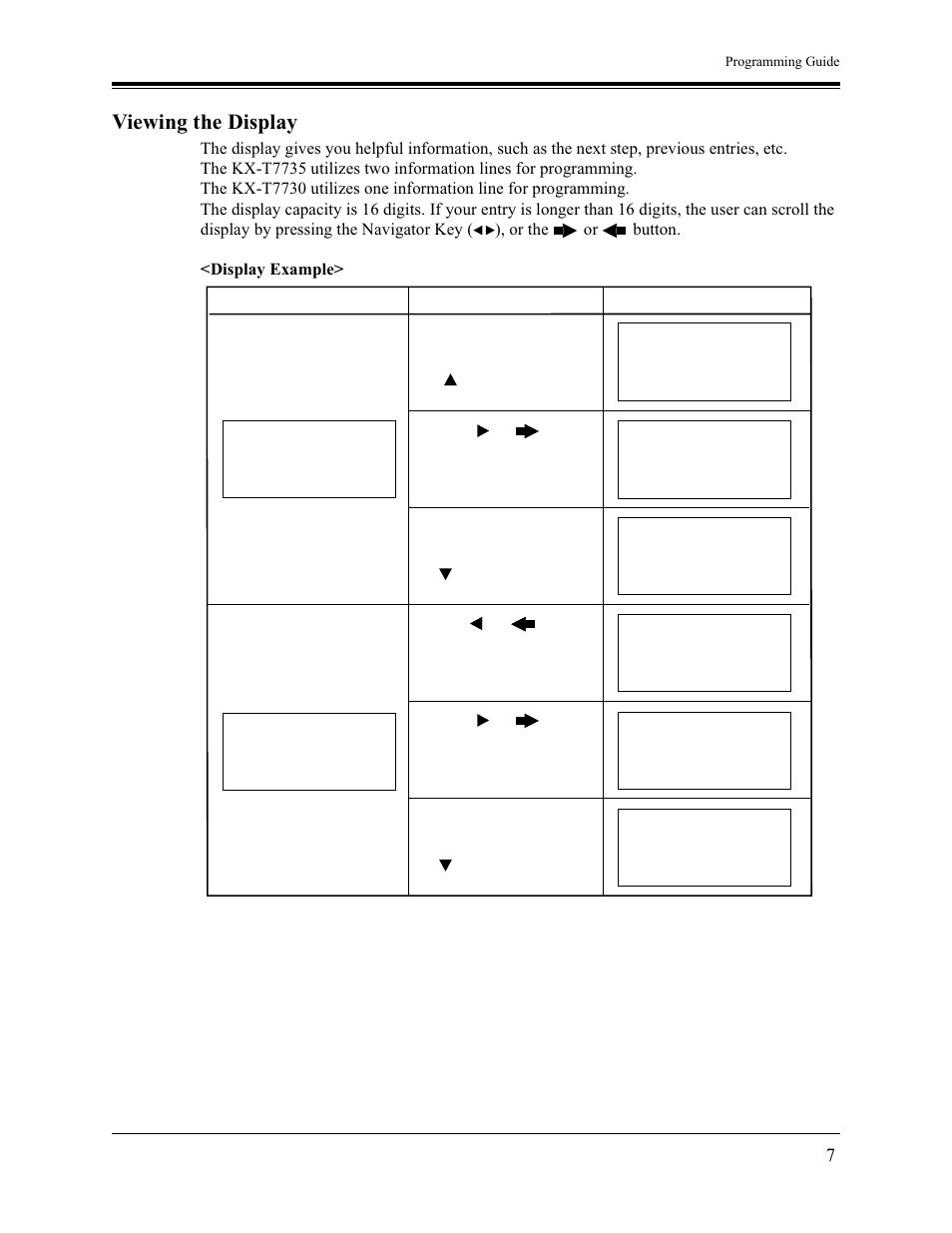 Viewing the display | Panasonic KX-TA1232 User Manual | Page 7 / 16