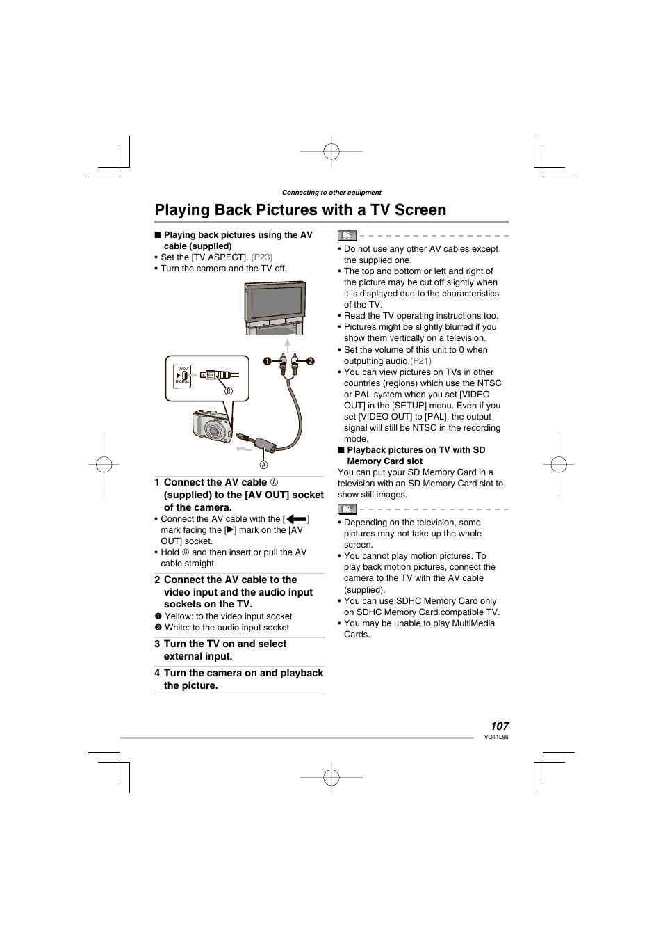Playing back pictures with a tv screen, 21 b | Panasonic DMC-LZ8 User Manual | Page 107 / 140